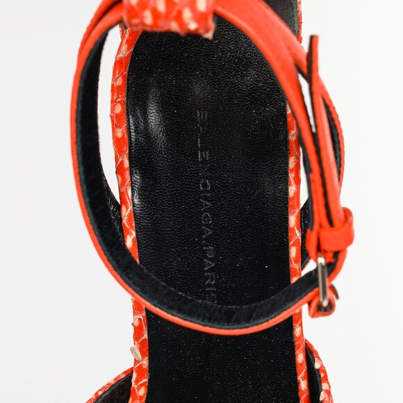 Balenciaga Orange Snakeskin-Embossed Studded Wedge Sandals - Picture 10 of 11